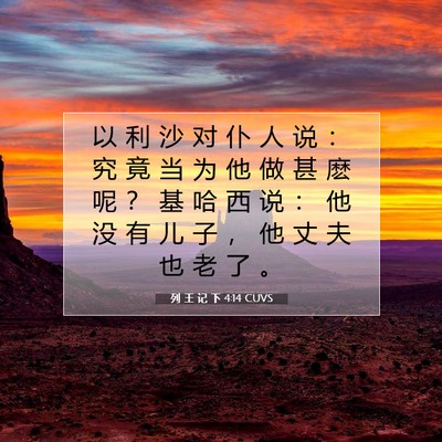 Picture 07 - 列 王 记 下 4:14 CUVS - 以 利 沙 对 仆 人 说 ： 究 竟 当 为 - Bible Verse Picture