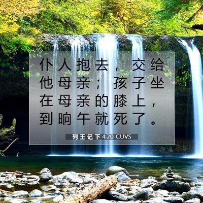 Picture 07 - 列 王 记 下 4:20 CUVS - 仆 人 抱 去 ， 交 给 他 母 亲 ； 孩 - Bible Verse Picture