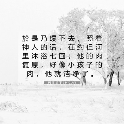 Picture 07 - 列 王 记 下 5:14 CUVS - 於 是 乃 缦 下 去 ， 照 着 神 人 的 - Bible Verse Picture