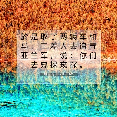 Picture 07 - 列 王 记 下 7:14 CUVS - 於 是 取 了 两 辆 车 和 马 ， 王 差 - Bible Verse Picture