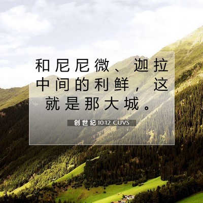 Picture 07 - 创 世 纪 10:12 CUVS - 和 尼 尼 微 、 迦 拉 中 间 的 利 鲜 - Bible Verse Picture