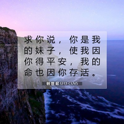 Picture 07 - 创 世 纪 12:13 CUVS - 求 你 说 ， 你 是 我 的 妹 子 ， 使 - Bible Verse Picture
