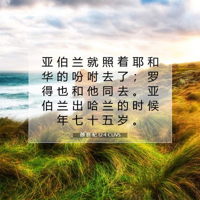 Picture 07 - 创 世 纪 12:4 CUVS - 亚 伯 兰 就 照 着 耶 和 华 的 吩 咐 - Bible Verse Picture