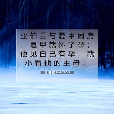 Picture 07 - 创 世 纪 16:4 CUVS - 亚 伯 兰 与 夏 甲 同 房 ， 夏 甲 就 - Bible Verse Picture