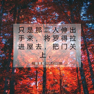 Picture 07 - 创 世 纪 19:10 CUVS - 只 是 那 二 人 伸 出 手 来 ， 将 罗 - Bible Verse Picture