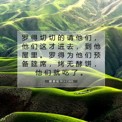Picture 07 - 创 世 纪 19:3 CUVS - 罗 得 切 切 的 请 他 们 ， 他 们 这 - Bible Verse Picture