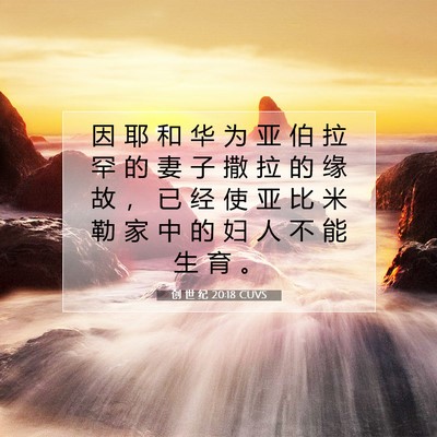 Picture 07 - 创 世 纪 20:18 CUVS - 因 耶 和 华 为 亚 伯 拉 罕 的 妻 子 - Bible Verse Picture