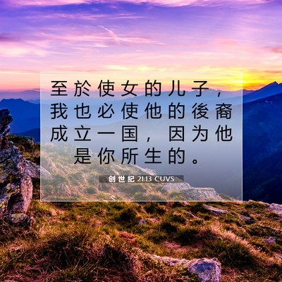 Picture 07 - 创 世 纪 21:13 CUVS - 至 於 使 女 的 儿 子 ， 我 也 必 使 - Bible Verse Picture