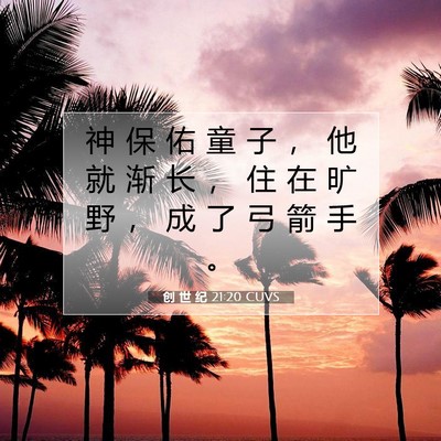 Picture 07 - 创 世 纪 21:20 CUVS - 神 保 佑 童 子 ， 他 就 渐 长 ， 住 - Bible Verse Picture