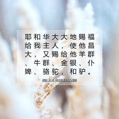 Picture 07 - 创 世 纪 24:35 CUVS - 耶 和 华 大 大 地 赐 福 给 我 主 人 - Bible Verse Picture