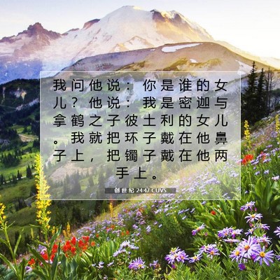 Picture 07 - 创 世 纪 24:47 CUVS - 我 问 他 说 ： 你 是 谁 的 女 儿 ？ - Bible Verse Picture