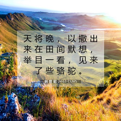 Picture 07 - 创 世 纪 24:63 CUVS - 天 将 晚 ， 以 撒 出 来 在 田 间 默 - Bible Verse Picture