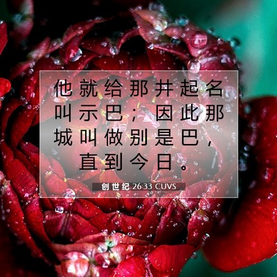 Picture 07 - 创 世 纪 26:33 CUVS - 他 就 给 那 井 起 名 叫 示 巴 ； 因 - Bible Verse Picture
