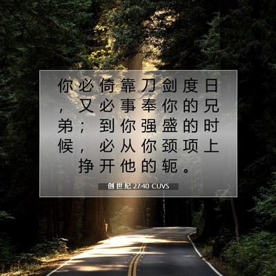 Picture 07 - 创 世 纪 27:40 CUVS - 你 必 倚 靠 刀 剑 度 日 ， 又 必 事 - Bible Verse Picture