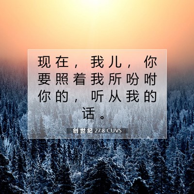 Picture 07 - 创 世 纪 27:8 CUVS - 现 在 ， 我 儿 ， 你 要 照 着 我 所 - Bible Verse Picture