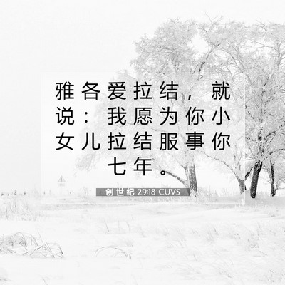 Picture 07 - 创 世 纪 29:18 CUVS - 雅 各 爱 拉 结 ， 就 说 ： 我 愿 为 - Bible Verse Picture