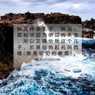 Picture 07 - 创 世 纪 29:33 CUVS - 他 又 怀 孕 生 子 ， 就 说 ： 耶 和 - Bible Verse Picture