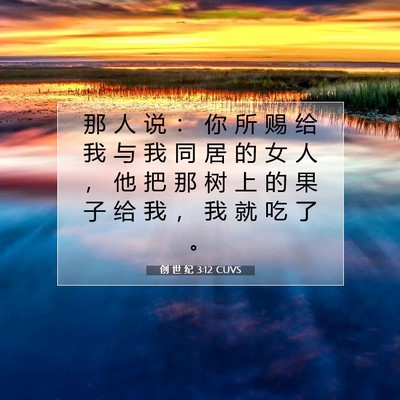Picture 07 - 创 世 纪 3:12 CUVS - 那 人 说 ： 你 所 赐 给 我 与 我 同 - Bible Verse Picture
