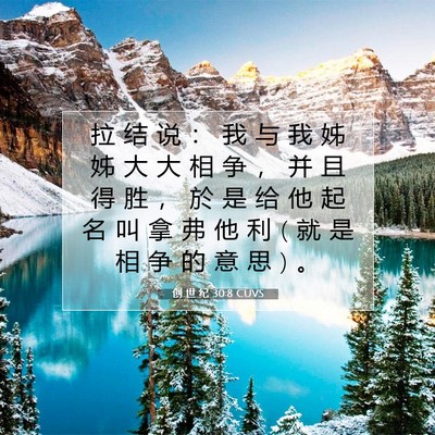 Picture 07 - 创 世 纪 30:8 CUVS - 拉 结 说 ： 我 与 我 姊 姊 大 大 相 - Bible Verse Picture