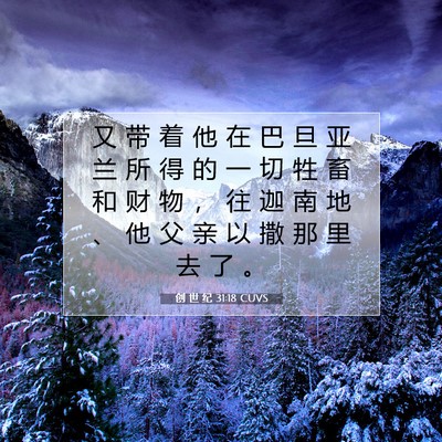 Picture 07 - 创 世 纪 31:18 CUVS - 又 带 着 他 在 巴 旦 亚 兰 所 得 的 - Bible Verse Picture