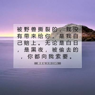 Picture 07 - 创 世 纪 31:39 CUVS - 被 野 兽 撕 裂 的 ， 我 没 有 带 来 - Bible Verse Picture