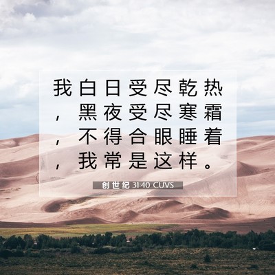 Picture 07 - 创 世 纪 31:40 CUVS - 我 白 日 受 尽 乾 热 ， 黑 夜 受 尽 - Bible Verse Picture