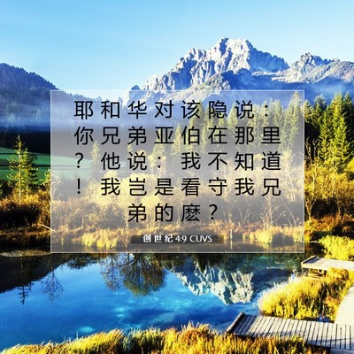 Picture 07 - 创 世 纪 4:9 CUVS - 耶 和 华 对 该 隐 说 ： 你 兄 弟 亚 - Bible Verse Picture