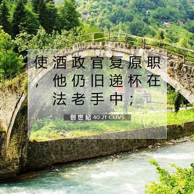 Picture 07 - 创 世 纪 40:21 CUVS - 使 酒 政 官 复 原 职 ， 他 仍 旧 递 - Bible Verse Picture