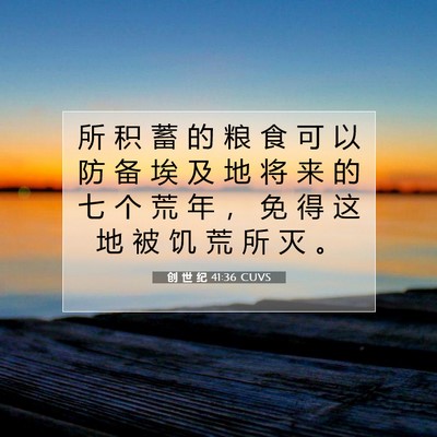 Picture 07 - 创 世 纪 41:36 CUVS - 所 积 蓄 的 粮 食 可 以 防 备 埃 及 - Bible Verse Picture