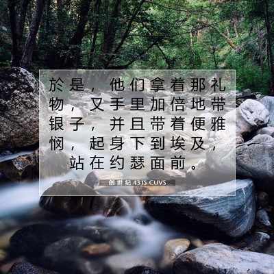 Picture 07 - 创 世 纪 43:15 CUVS - 於 是 ， 他 们 拿 着 那 礼 物 ， 又 - Bible Verse Picture