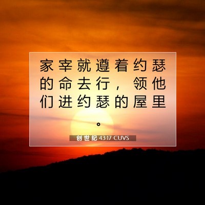 Picture 07 - 创 世 纪 43:17 CUVS - 家 宰 就 遵 着 约 瑟 的 命 去 行 ， - Bible Verse Picture