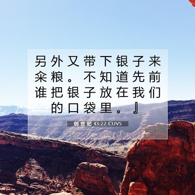 Picture 07 - 创 世 纪 43:22 CUVS - 另 外 又 带 下 银 子 来 籴 粮 。 不 - Bible Verse Picture
