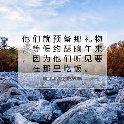 Picture 07 - 创 世 纪 43:25 CUVS - 他 们 就 预 备 那 礼 物 ， 等 候 约 - Bible Verse Picture