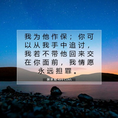 Picture 07 - 创 世 纪 43:9 CUVS - 我 为 他 作 保 ； 你 可 以 从 我 手 - Bible Verse Picture