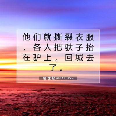 Picture 07 - 创 世 纪 44:13 CUVS - 他 们 就 撕 裂 衣 服 ， 各 人 把 驮 - Bible Verse Picture