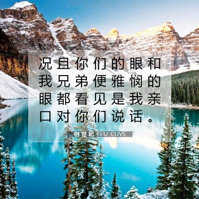 Picture 07 - 创 世 纪 45:12 CUVS - 况 且 你 们 的 眼 和 我 兄 弟 便 雅 - Bible Verse Picture