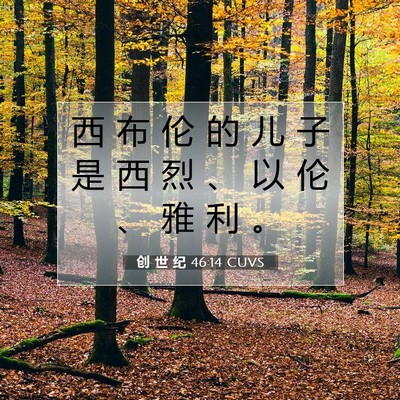Picture 07 - 创 世 纪 46:14 CUVS - 西 布 伦 的 儿 子 是 西 烈 、 以 伦 - Bible Verse Picture