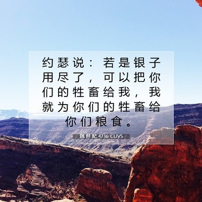Picture 07 - 创 世 纪 47:16 CUVS - 约 瑟 说 ： 若 是 银 子 用 尽 了 ， - Bible Verse Picture