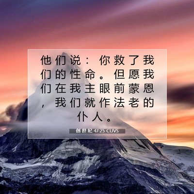 Picture 07 - 创 世 纪 47:25 CUVS - 他 们 说 ： 你 救 了 我 们 的 性 命 - Bible Verse Picture