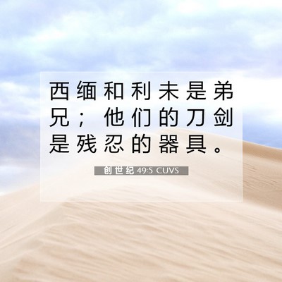 Picture 07 - 创 世 纪 49:5 CUVS - 西 缅 和 利 未 是 弟 兄 ； 他 们 的 - Bible Verse Picture