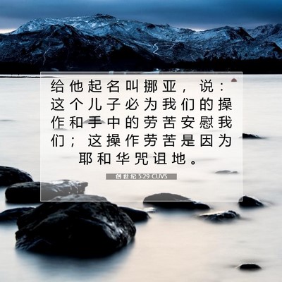 Picture 07 - 创 世 纪 5:29 CUVS - 给 他 起 名 叫 挪 亚 ， 说 ： 这 个 - Bible Verse Picture
