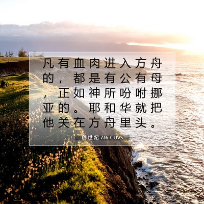 Picture 07 - 创 世 纪 7:16 CUVS - 凡 有 血 肉 进 入 方 舟 的 ， 都 是 - Bible Verse Picture