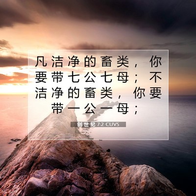 Picture 07 - 创 世 纪 7:2 CUVS - 凡 洁 净 的 畜 类 ， 你 要 带 七 公 - Bible Verse Picture