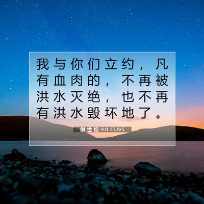 Picture 07 - 创 世 纪 9:11 CUVS - 我 与 你 们 立 约 ， 凡 有 血 肉 的 - Bible Verse Picture