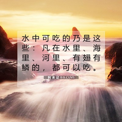 Picture 07 - 利 未 记 11:9 CUVS - 水 中 可 吃 的 乃 是 这 些 ： 凡 在 - Bible Verse Picture