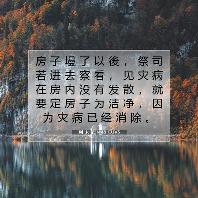 Picture 07 - 利 未 记 14:48 CUVS - 房 子 墁 了 以 後 ， 祭 司 若 进 去 - Bible Verse Picture