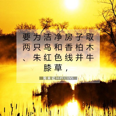Picture 07 - 利 未 记 14:49 CUVS - 要 为 洁 净 房 子 取 两 只 鸟 和 香 - Bible Verse Picture