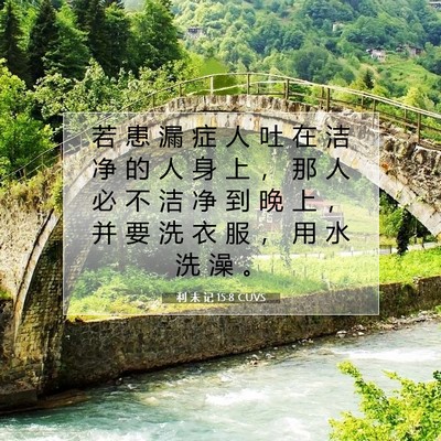 Picture 07 - 利 未 记 15:8 CUVS - 若 患 漏 症 人 吐 在 洁 净 的 人 身 - Bible Verse Picture