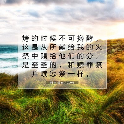 Picture 07 - 利 未 记 6:17 CUVS - 烤 的 时 候 不 可 搀 酵 。 这 是 从 - Bible Verse Picture