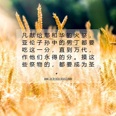Picture 07 - 利 未 记 6:18 CUVS - 凡 献 给 耶 和 华 的 火 祭 ， 亚 伦 - Bible Verse Picture